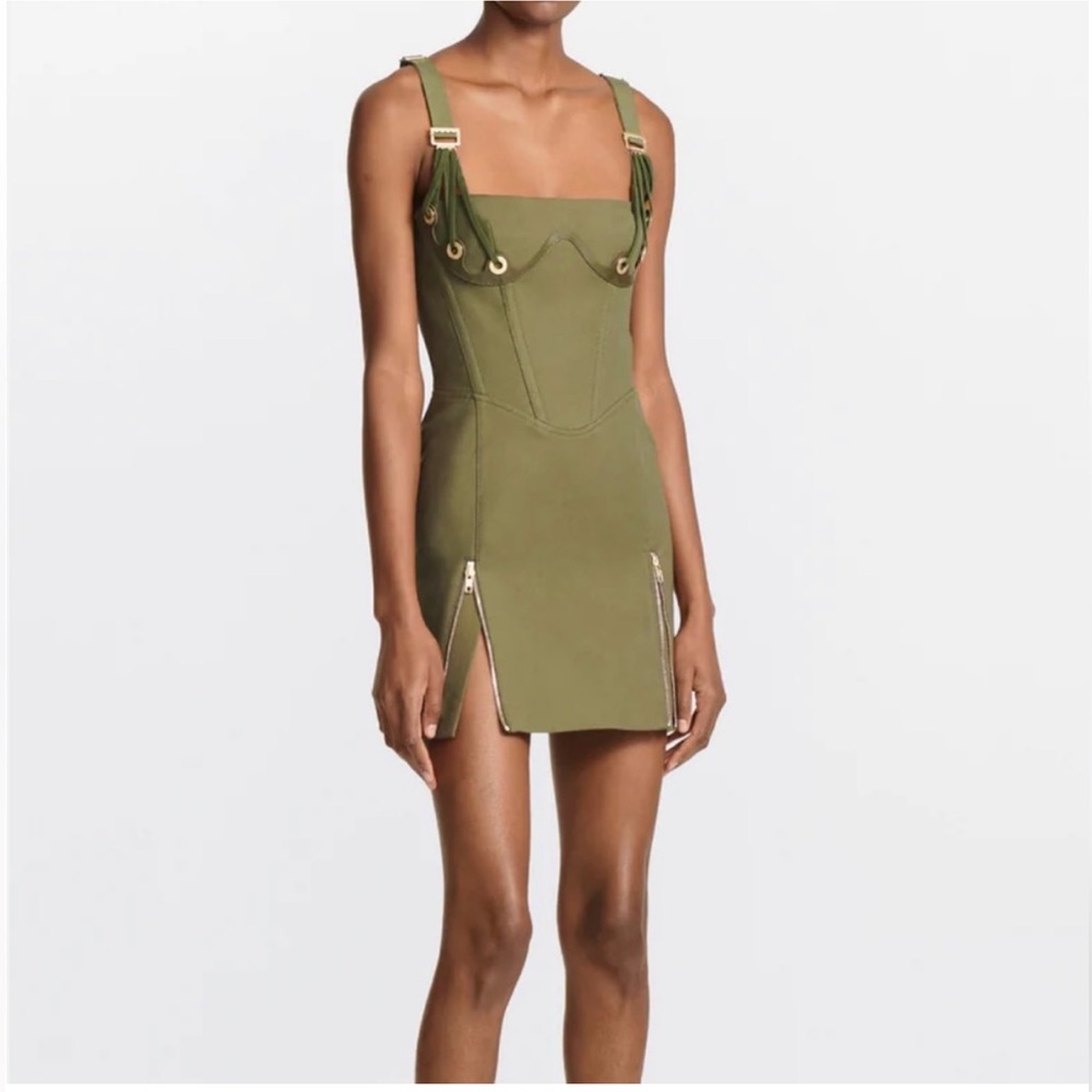 DION LEE Fan Lace Zip Mini Dress in Olive Size Aus 4 US 0 Pristine - Picture 4 of 17